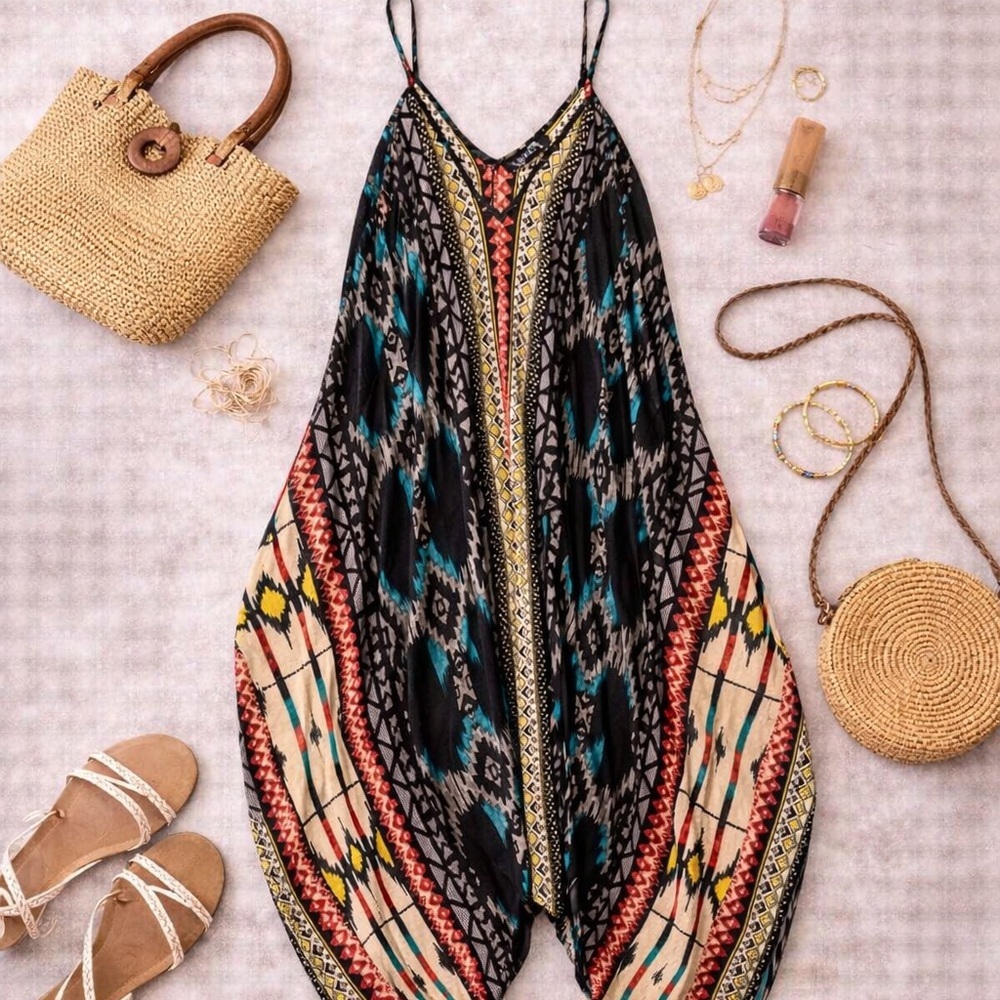 SOHO Tribal Print Handkerchief Hem Romper Size 3 Boho Festival